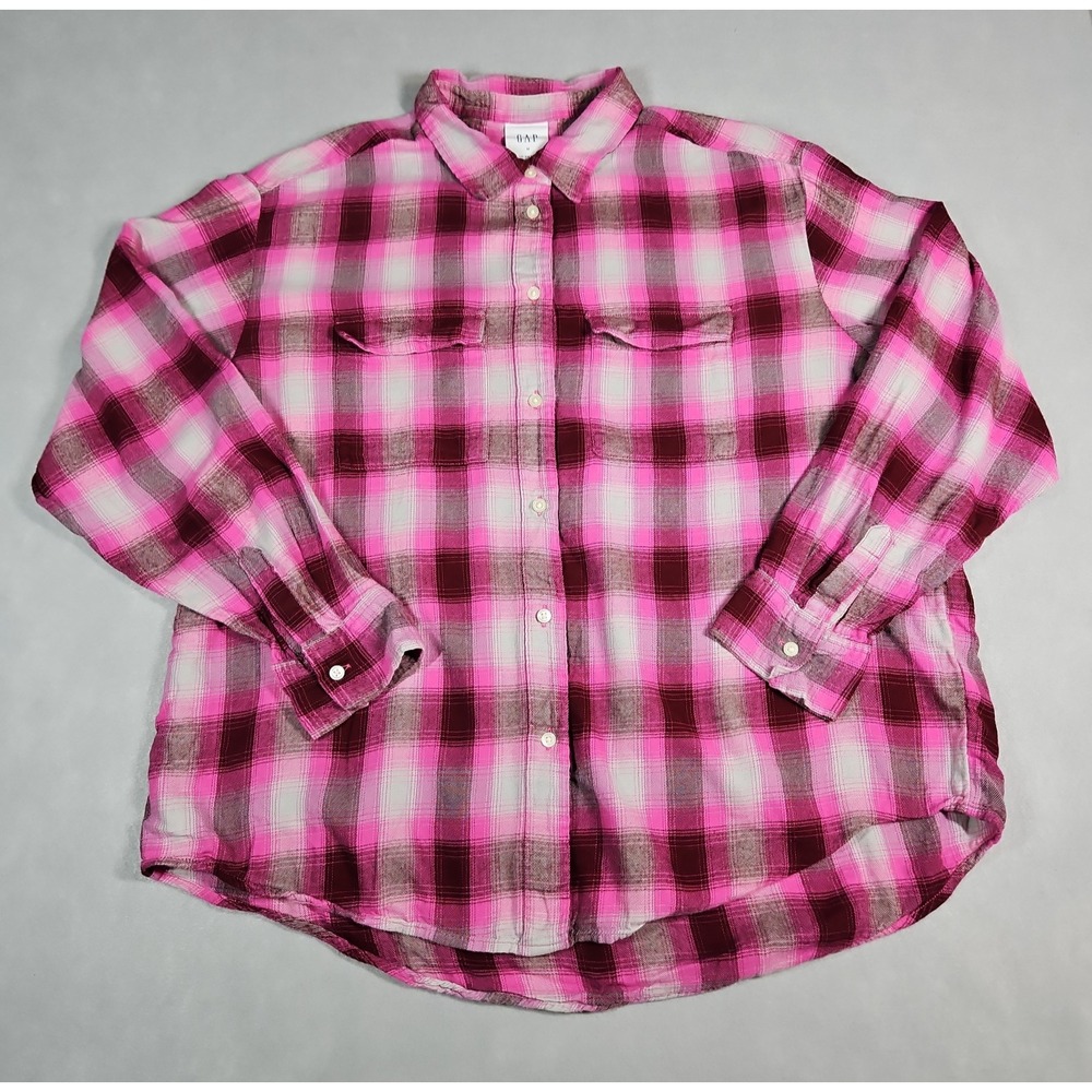 Gap Womens Pink Plaid Button Up Lightweight Flannel Shirt Size Medium